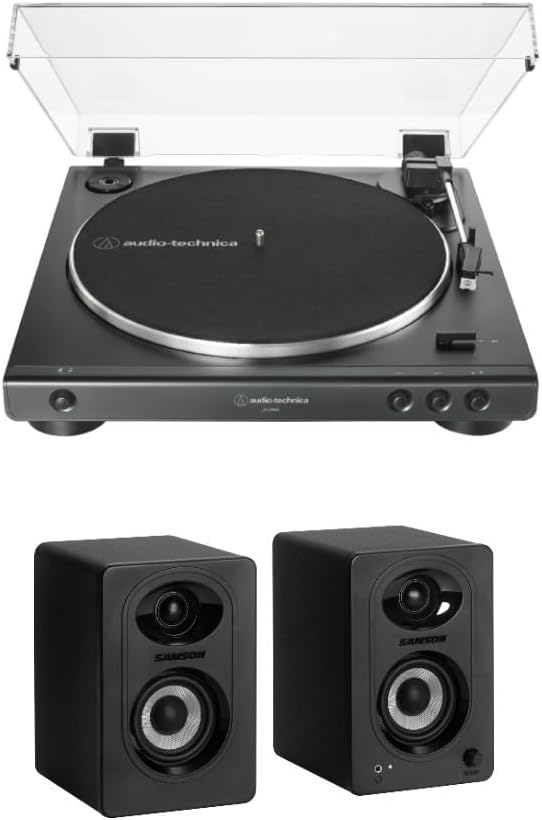 Audio-Technica AT-LP60X Fully Automatic Belt-Drive Stereo Turntable (Black) Bundle with Bluetooth Studio Monitors - Pair (2 Items)