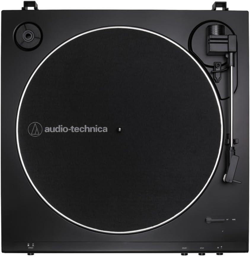 Audio-Technica AT-LP60X Fully Automatic Belt-Drive Stereo Turntable with Built-in Preamp and USB Output Vinyl Playback Bundle with 3-Inch Powered Studio Monitors Pair (Black) (3 Items)