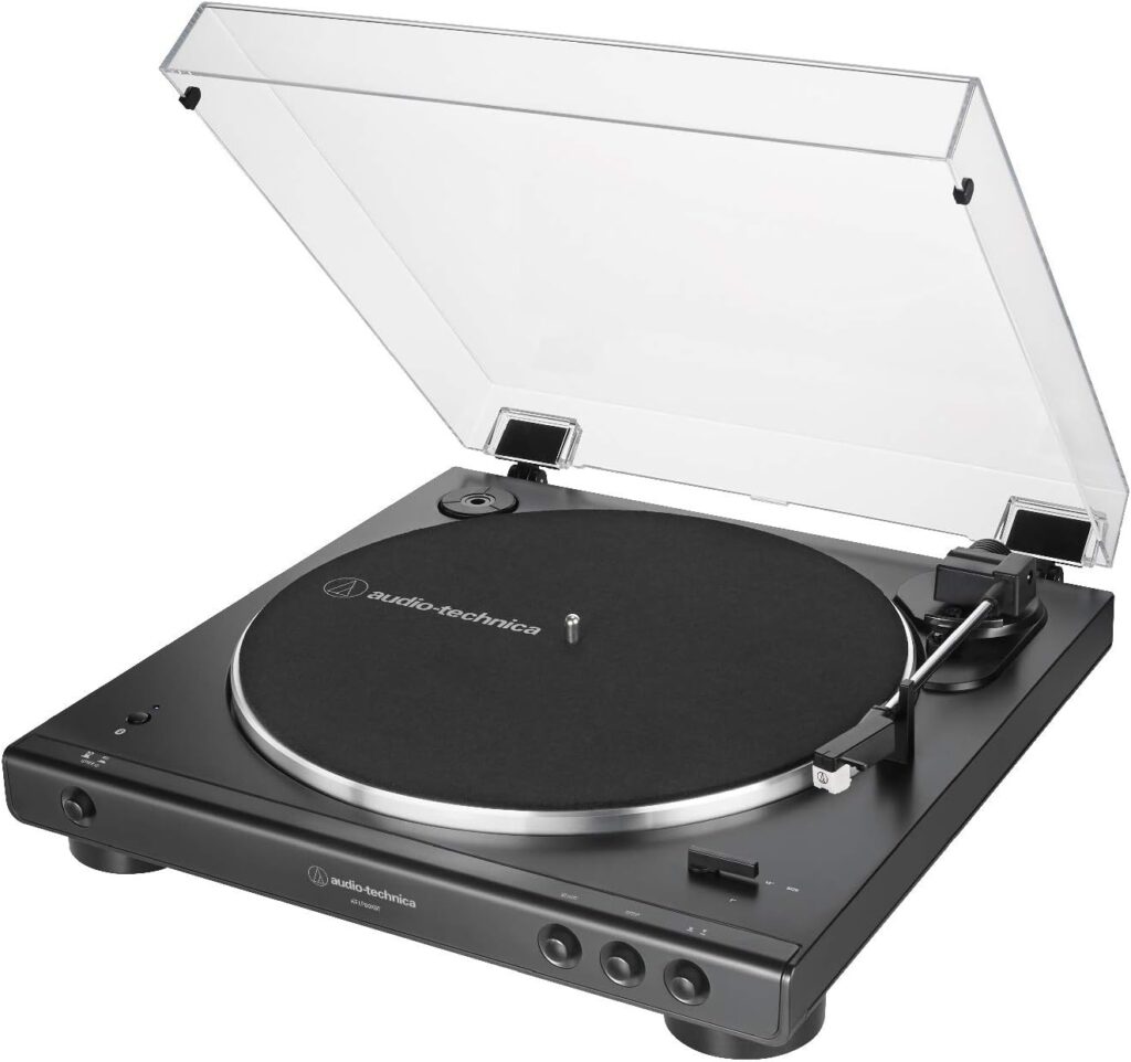 Audio-Technica AT-LP60XBT Fully Automatic Bluetooth Belt-Drive Stereo Turntable with Dust Cover, Die-cast Aluminum Platter Bundle with 3-Inch Powered Bluetooth Studio 20W Monitors Pair (2 Items)