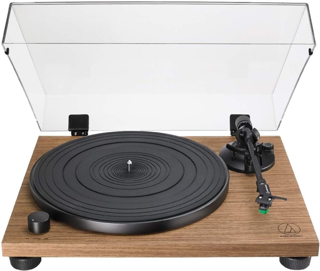 Audio-Technica AT-LPW40WN Fully Manual Belt-Drive Turntable, 2 Speeds, Dynamic Anti-Skate Control, Carbon-Fiber Tonearm Walnut