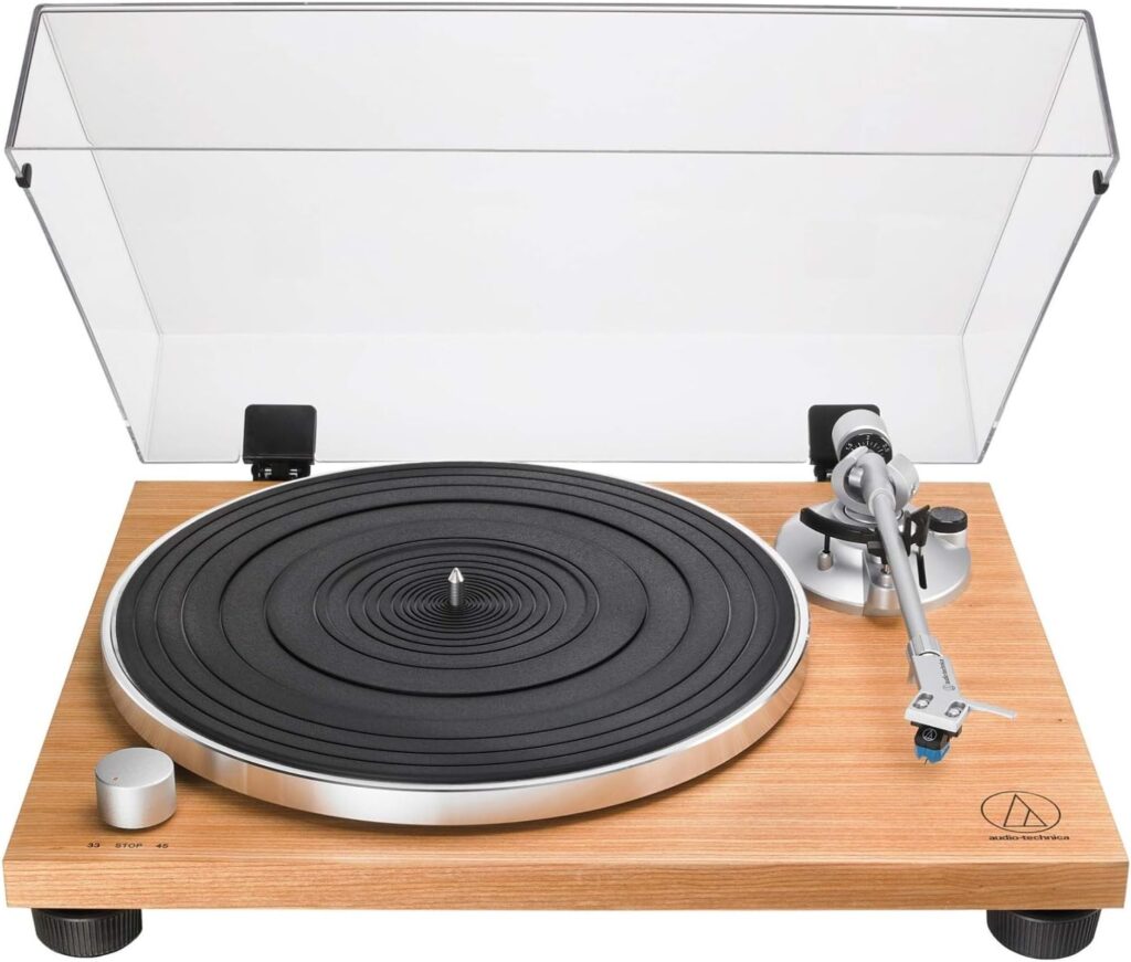 Audio-Technica AT-LPW40WN Fully Manual Belt-Drive Turntable, 2 Speeds, Dynamic Anti-Skate Control, Carbon-Fiber Tonearm Walnut