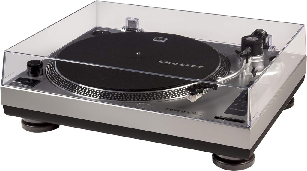 Crosley C100A-SI Belt-Drive Turntable Record Player with Adjustable Counterweight, Silver