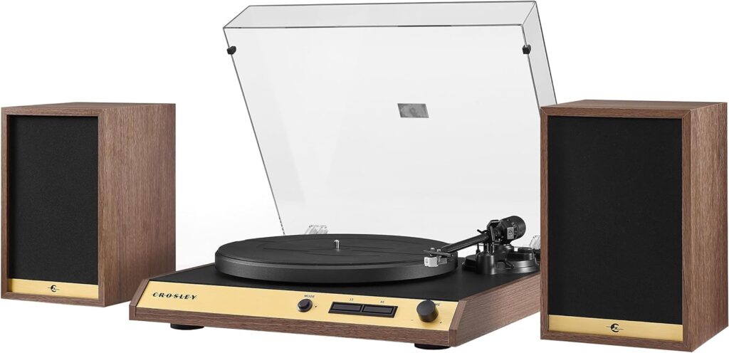 Crosley C72 2-Speed Belt-Drive Bluetooth Turntable Record Player with 80W Speakers and Carbon Fiber Tonearm, Walnut