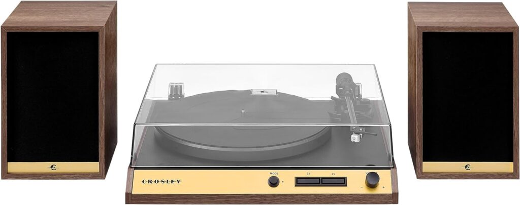 Crosley C72 2-Speed Belt-Drive Bluetooth Turntable Record Player with 80W Speakers and Carbon Fiber Tonearm, Walnut