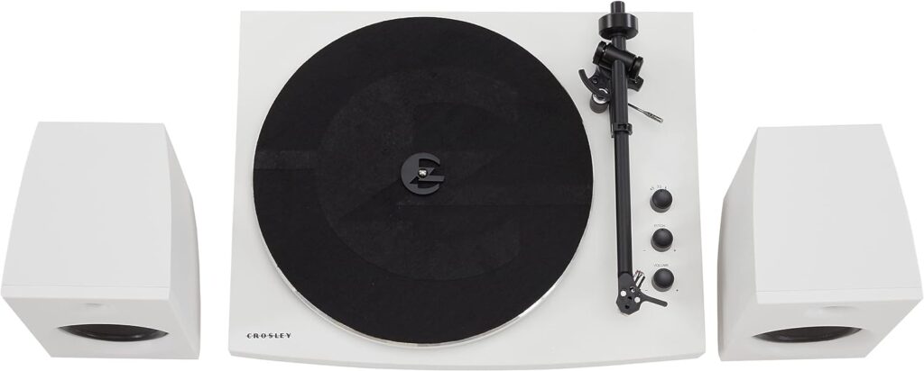 Crosley T150A-WH Modern 2-Speed Bluetooth Turntable System with Variable Weighted Tone Arm and Stereo Speakers, White