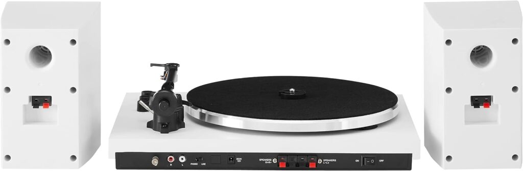 Crosley T150A-WH Modern 2-Speed Bluetooth Turntable System with Variable Weighted Tone Arm and Stereo Speakers, White