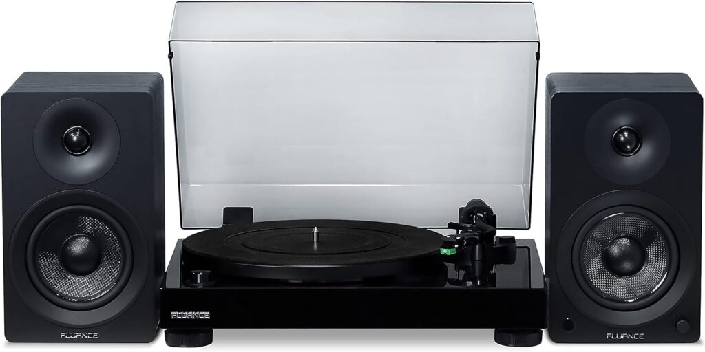 Fluance RT81 Elite High Fidelity Vinyl Turntable (Piano Black) with Ai41 Powered 5 Stereo Bookshelf Speakers (Black Ash), Diamond Stylus, Belt Drive, Built-in Preamp, 90W Class D Amplifier, Bluetooth