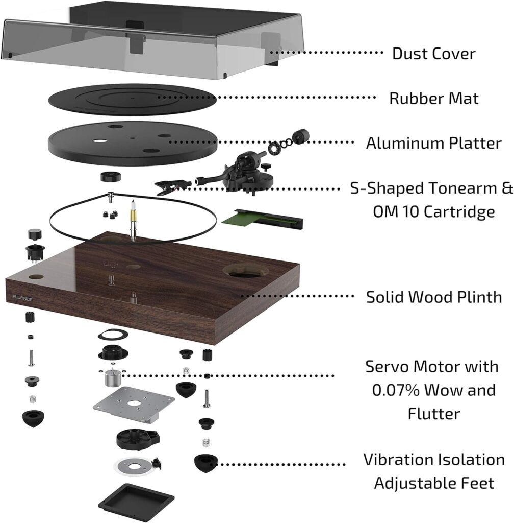 Fluance RT82 Reference High Fidelity Vinyl Turntable Record Player with Ortofon OM10 Cartridge, Speed Control Motor, High Mass MDF Wood Plinth, Vibration Isolation Feet - Walnut