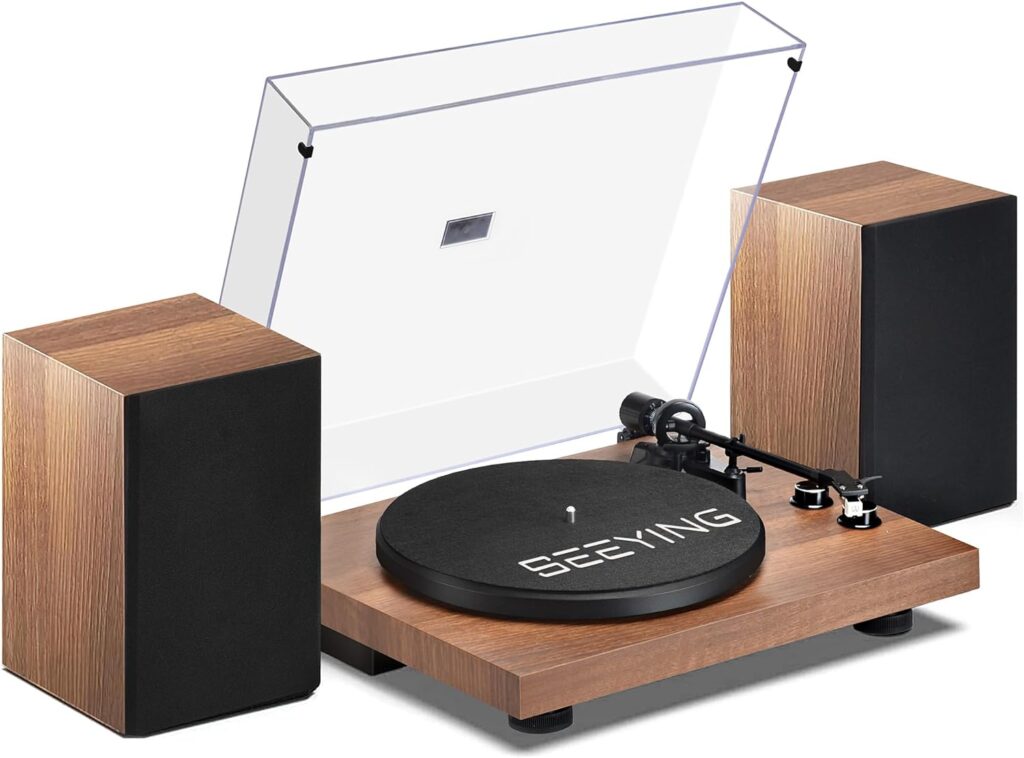 Record Player Vinyl Bluetooth Turntable with 36 Watt Stereo Bookshelf Speakers, Hi-Fi System with Magnetic Cartridge, USB Recording and Auto Stop